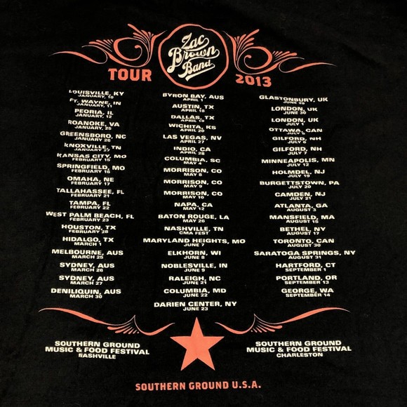 Zac Brown Band 2013 Concert Tour Black Shirt T-Shirt Lucy Justice Goods Size XL - Picture 9 of 9